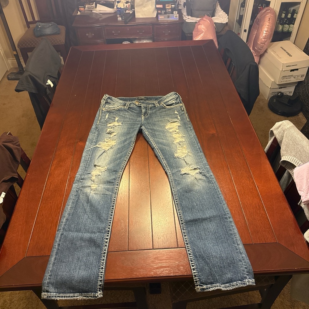 Silver Jeans Women's Blue Distressed Flare Jeans